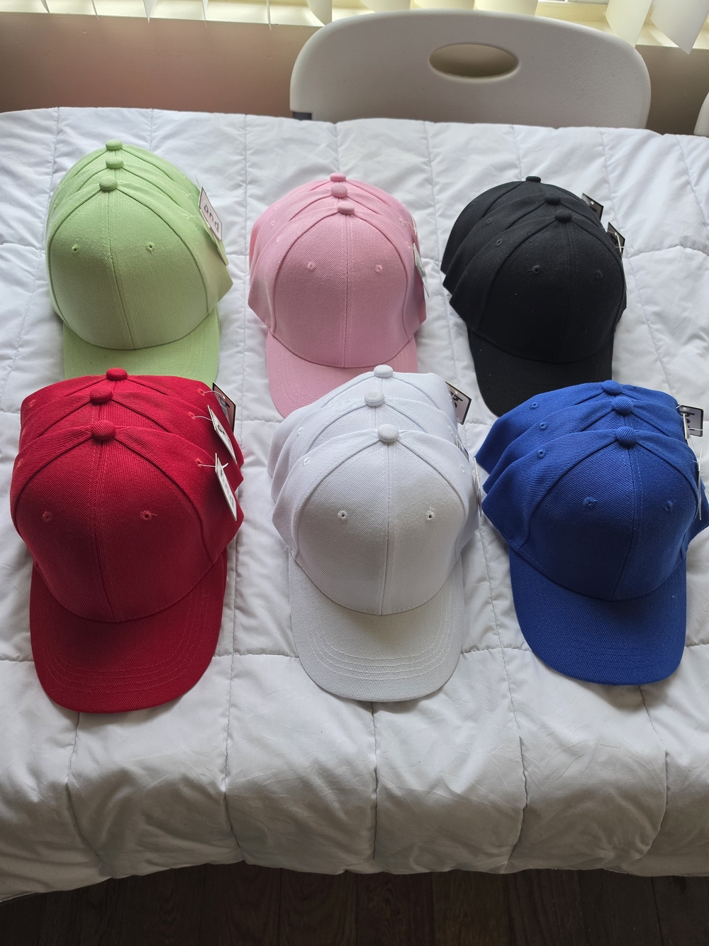 Bundle Assorted Solid Color Baseball Caps - Red, White, Blue, Black, Pink, Lime